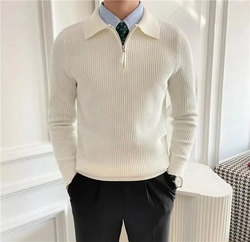 Threebooy  Autumn/Winter New Arrival Korean-Style Loose-Fit Men's POLO Half-Zip Knitted Sweater Casual Scene Fashionable T-Shirt