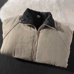 Threebooy Japan Standing Collar Padded Jacket Vintage Cityboy Men's Plush Parkas American Retro Hong Kong Style Winter Jacket Cargo Coat