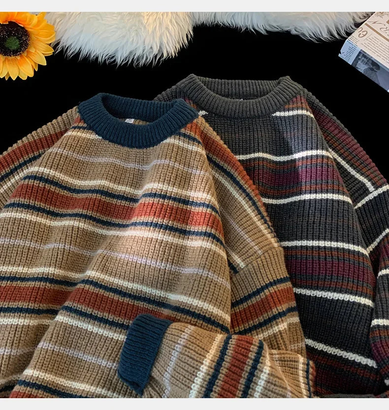 Threebooy Brand Winter Sweater Man 2025 Autumn Winter Loose O Neck Color Blocking O Neck Pullover Fashion Man Korean Clothes
