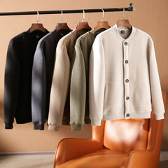 Threebooy Men's Jacket Autumn Winter Polar Fleece Stitching Double Layer Stand Collar Thickened Single-breasted Solid Color Jackets Tops