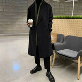 Threebooy Mens Double-Breasted Mid-Length Coat Autumn Winter Genderless Korean Style Fashion Commuter Thickened Elegant Retro Coat Unisex