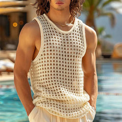 Threebooy  New American Style Fashion Men Tops Popular Vacation Hollow Out Mesh Vests Sexy Casual Sleeveless Tank Tops S-2XL Summer
