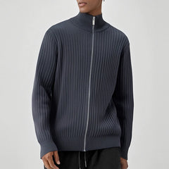 Threebooy  New Korean Fashion Men Cardigan Jacket Light Luxury Trendy Turtleneck Knit Zip-up Long Sleeve Sweater Coat High Quality Knitwear