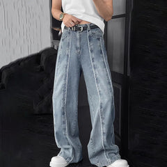Threebooy New Korean Retro Patchwork Design Jeans Men'S Straight Leg Pants Casual Pants Baggy Jeans Y2k Men