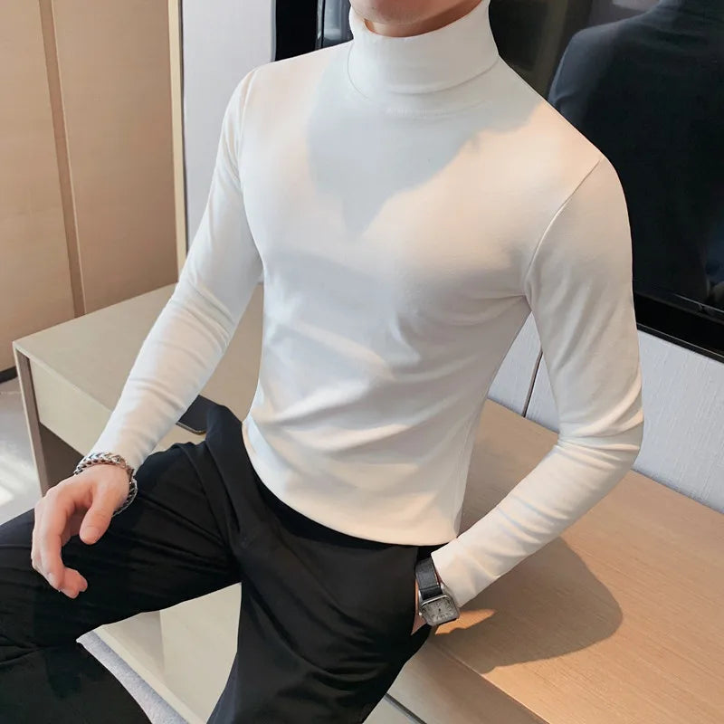 Threebooy  Clothing Man Spring Autumn Casual Long Sleeve T-shirt/Male Slim Fit Fashion High Collar Pullover Man T-shirts S-4XL