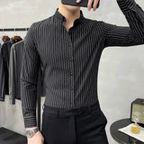 Threebooy British Style Striped Shirts Mens Long Sleeve Business Formal Dress Shirt Casual Slim Fit Shirt Streetwear Social Party Clothing