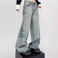 Threebooy Autumn Korean Retro Blue Design Jeans Men'S Loose Straight Leg Pants Fashionable Wide Leg Pants Casual Pants