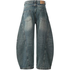 Threebooy Wide Leg Curved Jeans Mens Washed Distressed Retro High Street Loose Denim Pants Baggy Trousers Y2K Men Straight Spliced Jeans