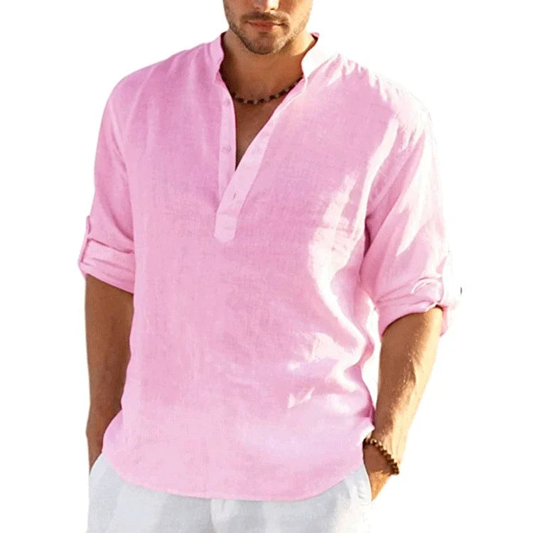 Threebooy  New Linen Shirt Men Brief Breathable Comfy Solid Color Long Sleeve Loose Harajuku Casual Blouse Hawaiian Shirts