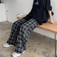 Threebooy Spring Men Pants Black Women Plaid Trousers Casual Oversize Loose Wide Leg Trouser Harajuku Hip-hop All-match Streetwear S-4XL