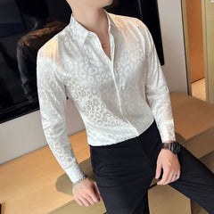 Threebooy  British Style Men's Spring High Quality Business Dress Shirts/KMale Slim Fit printing Long Sleeve Shirts Plus Size S-3XL