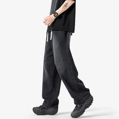 Threebooy  Summer Baggy Jeans Men Fashion Casual Straight Jeans Men Streetwear Hip-hop Loose Drawstring Vintage Jeans Mens Denim Trousers