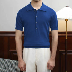 Threebooy New Trend Men Polo Shirt Leisure Vintage High Quality Knit Tops American Style Fashion Breathable Buttoned Short Sleeve Knitwear