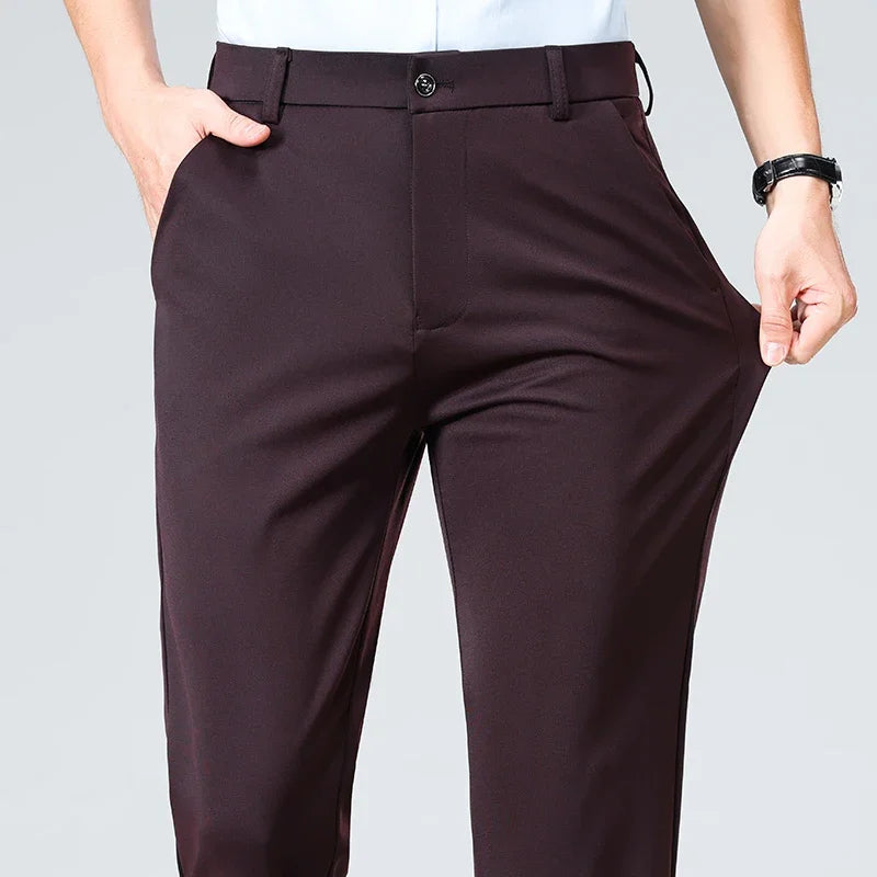 Threebooy  Men's Stretchy Casual Pants Business Suit Pants Spring Summer Breathable Dress Pants Full Length Homme Work Trousers