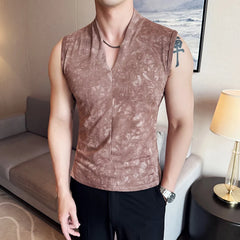Threebooy  Summer New Men's Pure Cotton Tank Top Fashion High Quality Sleeveless V-neck Breathable Slimming Tank Top T-shirt