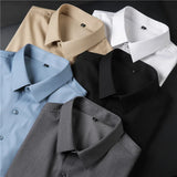 Threebooy  Men High-grade Pure Cotton Short Sleeve Shirts/Male Slim Fit Silky Wash and Wear Casual Solid Color Shirt Tops Dress Shirts
