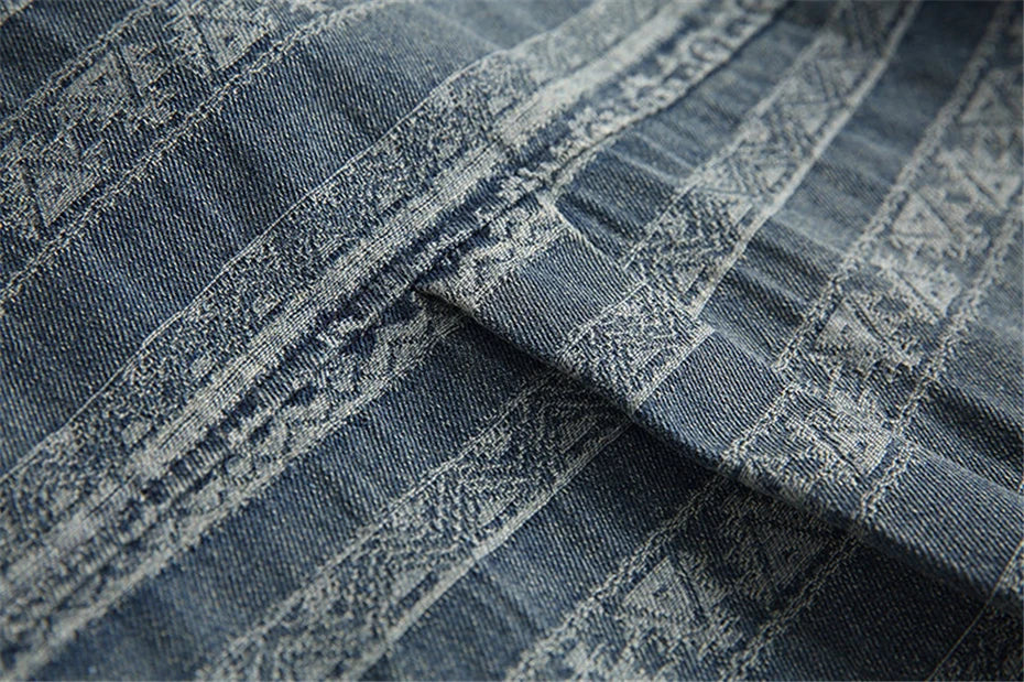 Threebooy Vintage Print Denim Shirts Mens National Style Long Sleeve Shirt for Men Harajuku Loose Casual Cotton Blouse Jeans Coats Male