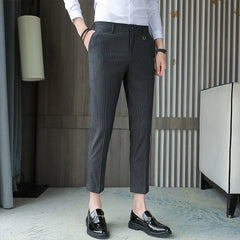 Threebooy  New Striped Nine-point Suit Pants Korean Fashion Slim Casual High-quality Trendy Office Trousers Plus Size 29-36