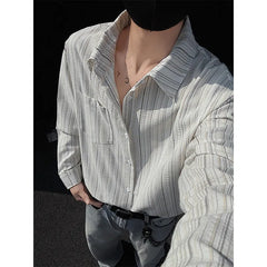 Threebooy spring New Long sleeved Shirt Men Fashion Social Mens Dress Shirt Korean Loose Casual Striped Shirts Mens Formal Shirt