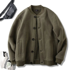 Threebooy Men's Jacket Autumn Winter Polar Fleece Stitching Double Layer Stand Collar Thickened Single-breasted Solid Color Jackets Tops