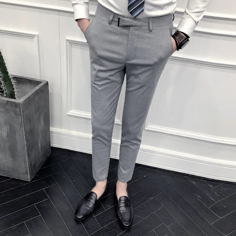 Threebooy New Style Men's Spring High Quality Cotton Business Suit Trousers/Male Slim Fit Pure Color Leisure Suit Pants 28-36