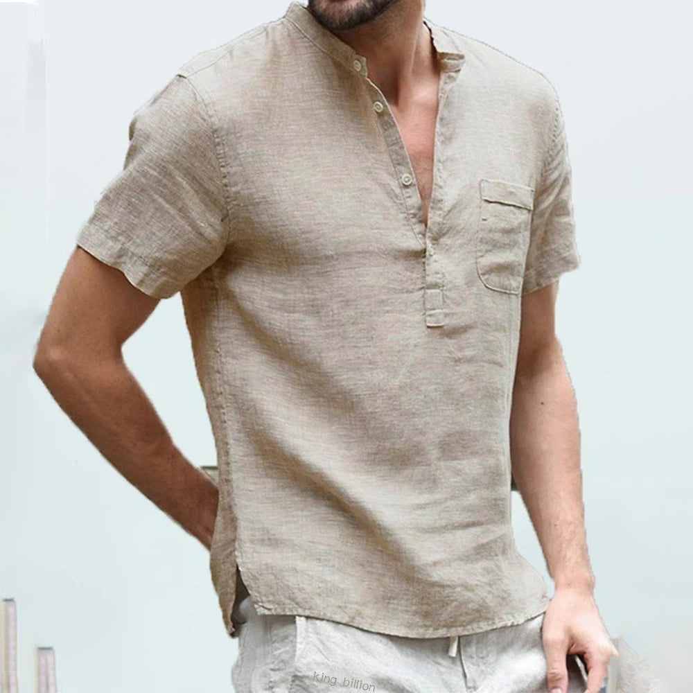 Threebooy  Summer New Men's Short-Sleeved T-shirt Cotton and Linen Led Casual Men's T-shirt Shirt Male  Breathable S-3XL