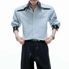 Threebooy  Winter New Men's Patchwork Long-Sleeve Shirt American Retro Fashion Trendy High Street Casual Loose Niche Men's Tops