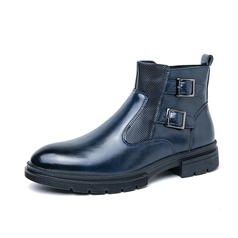 Threebooy  Luxury Brand High-end Green Men's Banquet Dress Boots British Style Pointed Men's Genuine Leather Shoes Versatile Ankle Boots