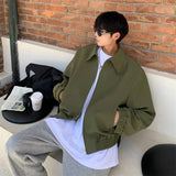 Threebooy Green Black Short Jacket Men Fashion Spring Bomber Jacket Men Streetwear Korean Loose Casual Jacket Mens Vintage Outwear M-2XL