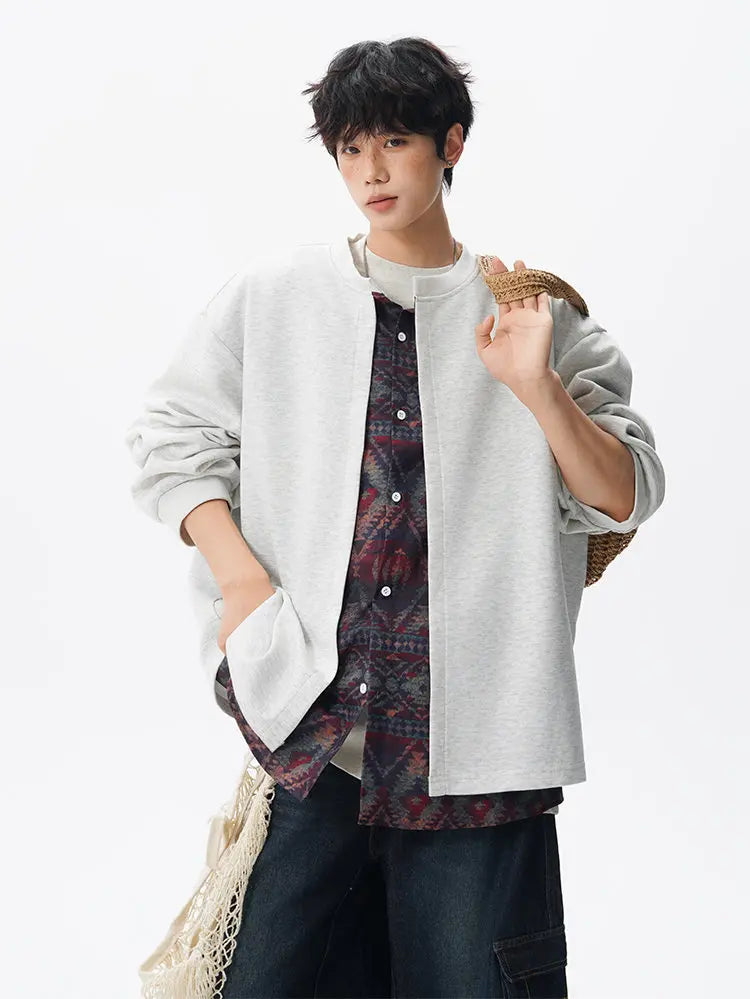 Threebooy Jacket men Stand Up Collar Single Breasted Fake Two Piece Jacket Autumn Thin Ethnic Print Patchwork Mens Outerwear Coat men new