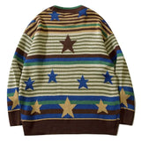 Threebooy Harajuku Men Vintage Sweater Striped Star Flocking Extra Large Knitted Sweater Autumn Street Wear Couple Pullover Unisex Winter