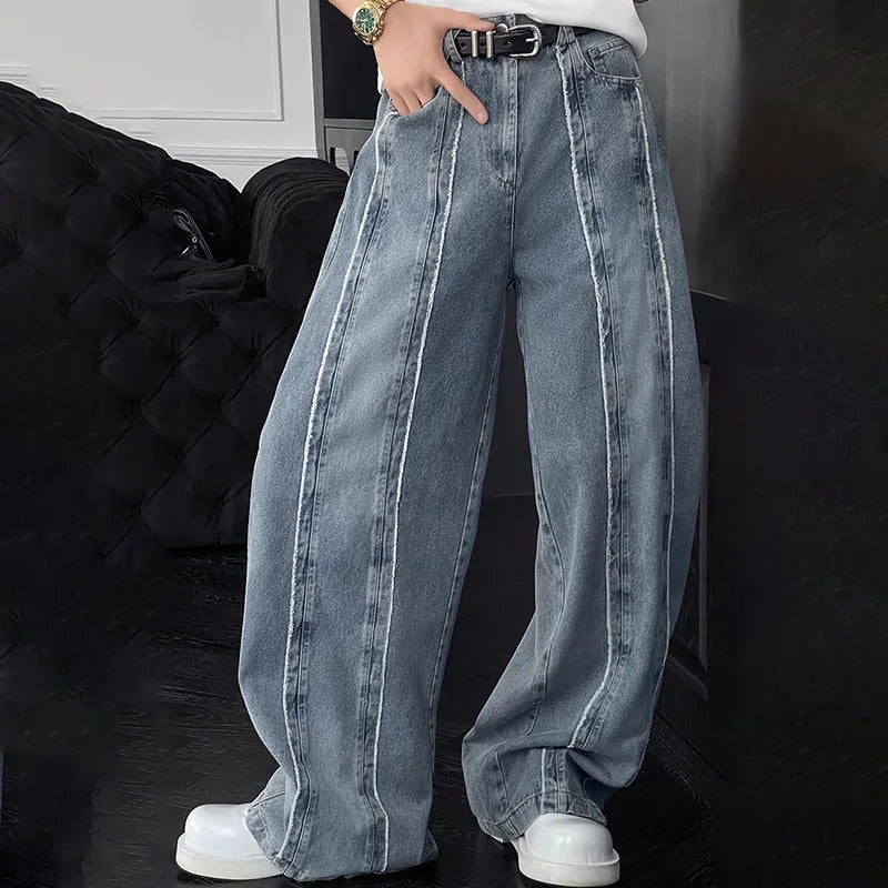 Threebooy New Korean Retro Patchwork Design Jeans Men'S Straight Leg Pants Casual Pants Baggy Jeans Y2k Men