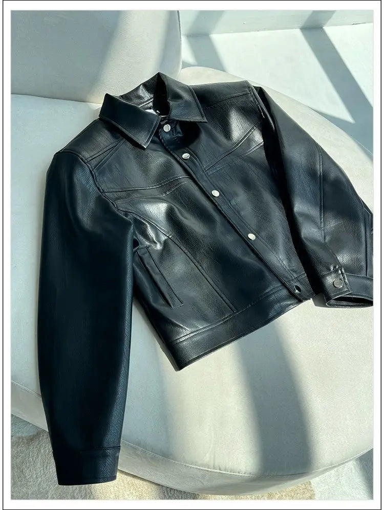 Threebooy American Street High-end Coat Trendy Leather Jacket Korean Elegant 2025 Spring Men's New PU Lapel Slim Loose Jacket Aesthetic