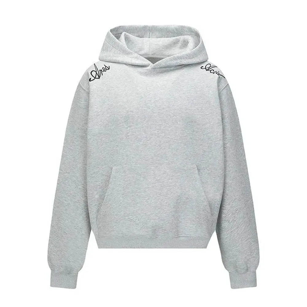 Threebooy  Men's Embroidered Hooded Long-Sleeved Sweatshirt American Retro Fashion Trend High Street Loose Casual Breathable Niche Men Tops