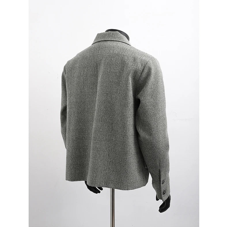 Threebooy Men Jacket Lapel Collar Faux Two Layer Diagonal Placket 2024 Trendy Outwear Casual Urban Streetwear Host Apparel Stage Clothing