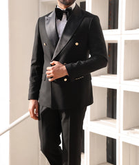 Threebooy  Formal Men's Suit 2 Pieces Blazer Pants Bow Collar Double Breasted Buckle Business Work Wear Wedding Prom