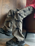 Threebooy 2024 High Street Vibe American Heavy Craft Side Fold Washed Old Jeans with High Grade Waste Soil Style Trousers streetwear