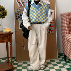 Threebooy Green Corduroy Pants Men Vintage Harajuku Japanese Retro Streetwear White Trousers Male Men's Casual Loose Fashion