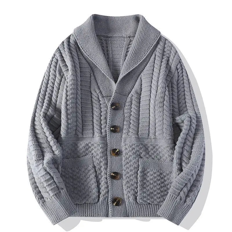 Threebooy Korean Version Retro Hand-woven Twisted Twisted Sweater Men's Spring Autumn Thickened Sweater Lapel Cardigan Trendy Jacket Chic