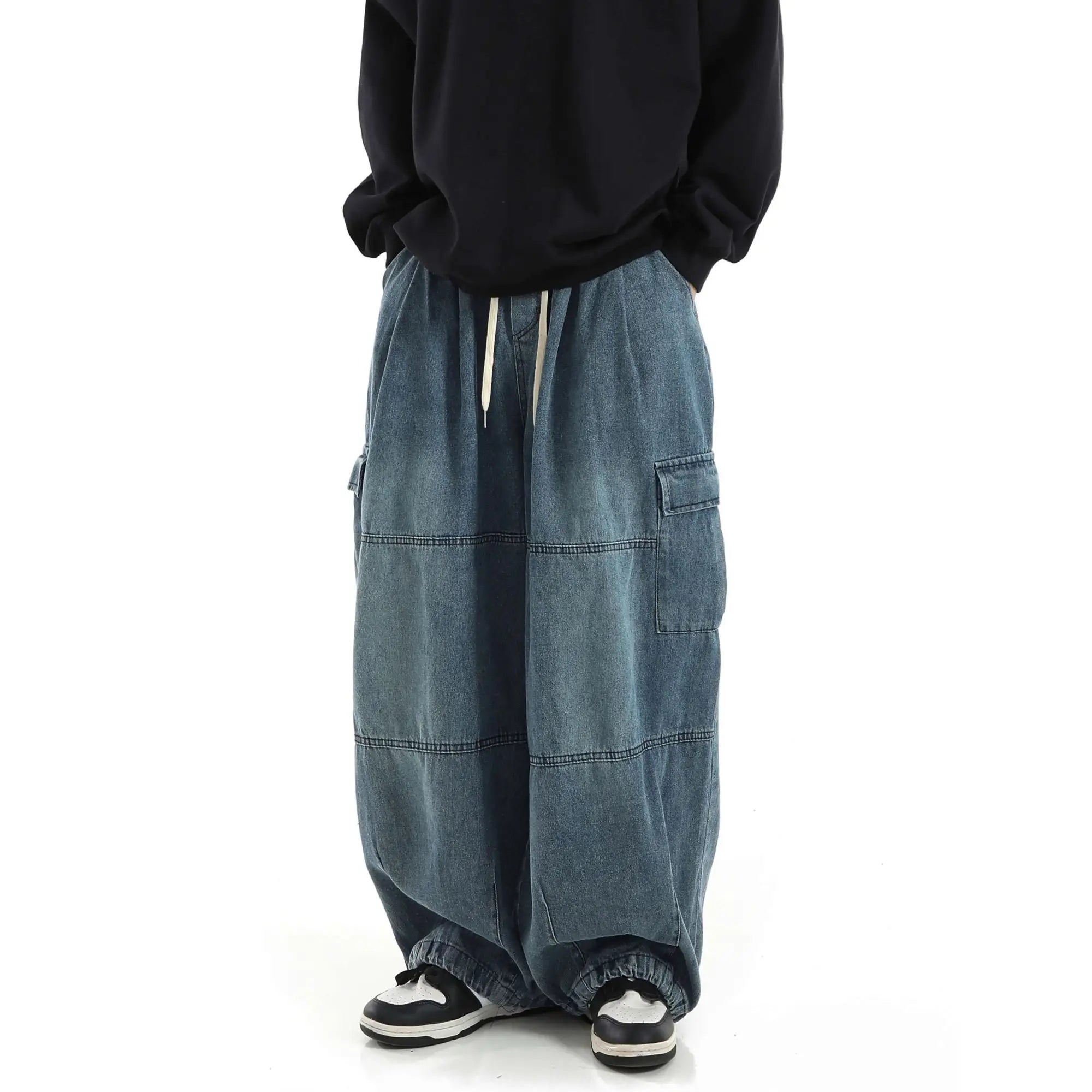 Threebooy Y2k Black Baggy Cargo Jeans Trousers Men Streetwear Casual Hippie Jogging Wide leg Oversize Old Money Vintage Denim Pants