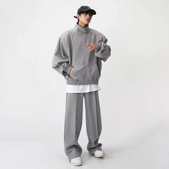 Threebooy Sports Suits Pants Sets for Men 2 Piece Sets Couple Matching Outfits Clothing Hoodies Sweatshirt Gray Korean Streetwear