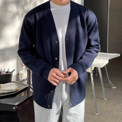 Threebooy  Autumn Fashion Men Luxury Knitted Sweater Coats Trendy Korean Popular V Neck Long Sleeve Cardigan Jacket Casual Stylish Knitwear
