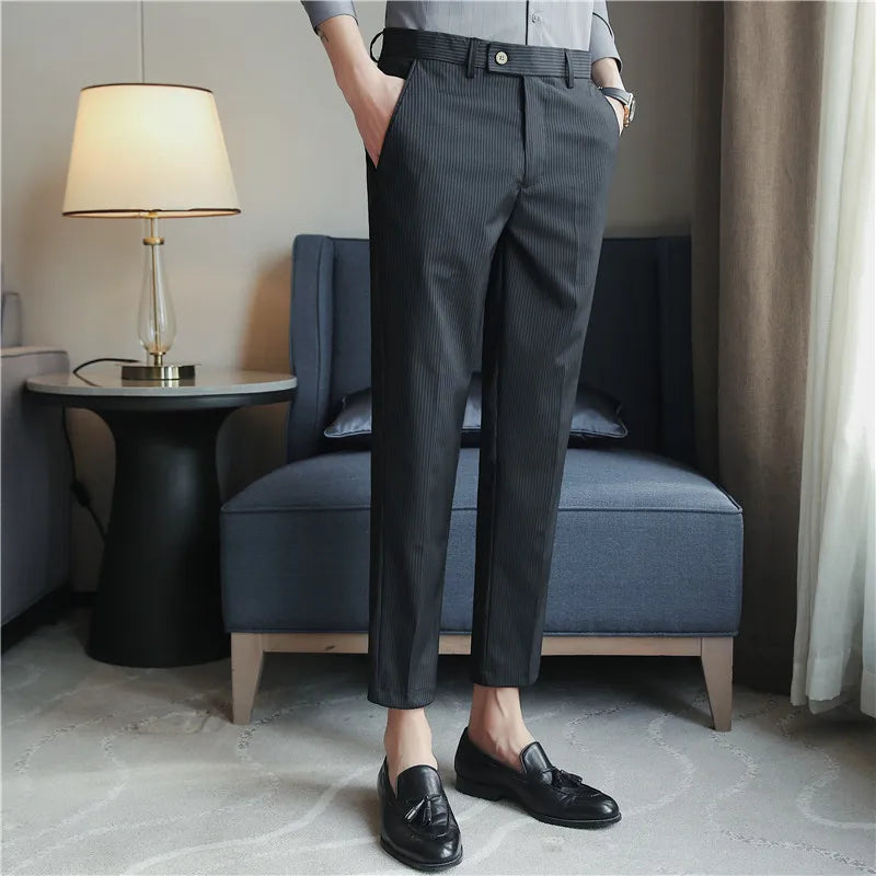 Threebooy British Business Casual Suit Pants Men Clothing Simple Solid Pantalon Homme Formal Wear Slim Fit Straight Office Trousers