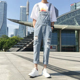 Threebooy Men's Suspenders Jumpsuit Summer Fashion Loose Denim Overalls Man Straight Hole Nine Point Pants Male Clothing Plus Size S-3Xl