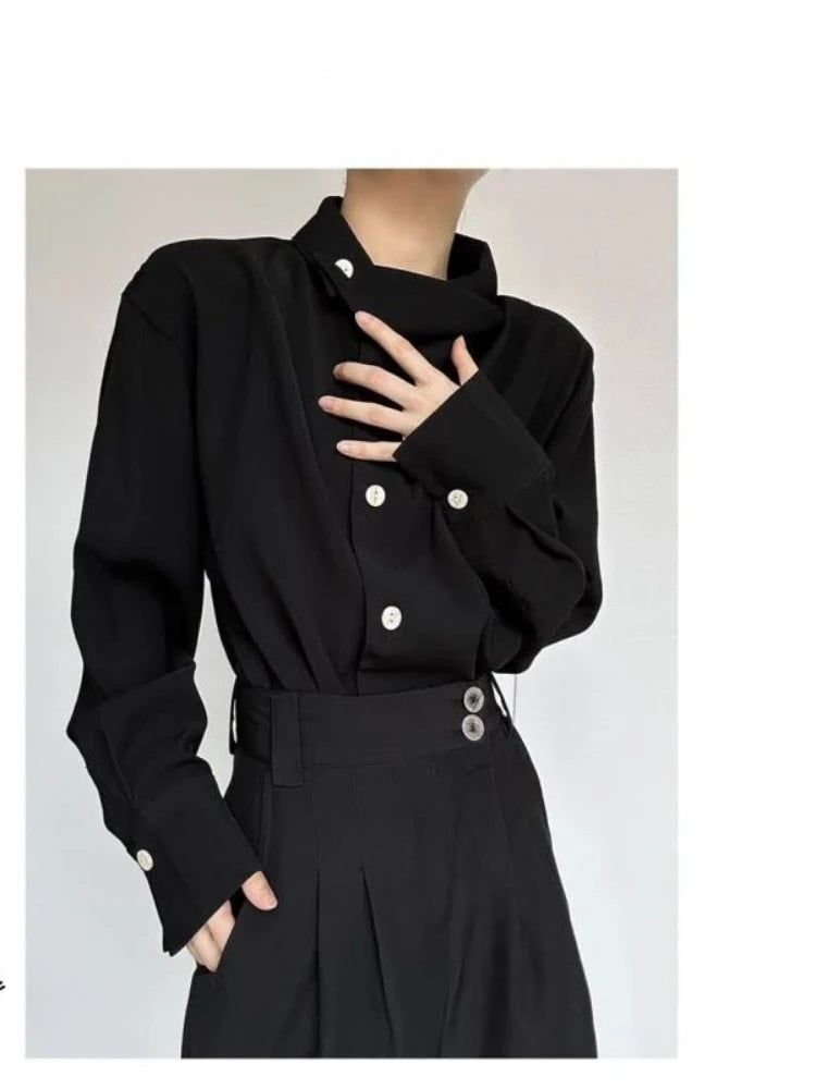 Threebooy New Chinese Retro Design Niche Shirt Korean Style Fashion Trend Irregular High-end Shirt Neckline Chic Jacket Men Aesthetic