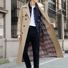 Threebooy Mens Long Casual Coat Genderless 2024 New Autumn Winter Fashion British Style Temperament Slim Retro Solid Color Jacket Unisex