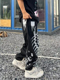 Threebooy Jeans With Print Straight Baggy Punk Men's Fashion Harajuku Pants Printed Oversize Streetwear Y2k Black Trendyol Hip Hop Man