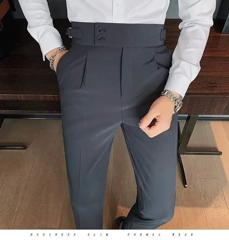 Threebooy Nadir Coffee Color Men's Trousers Classic Trendy Paris Button Single Pleat Slims Smooths Your Silhouette Business Casual Pants