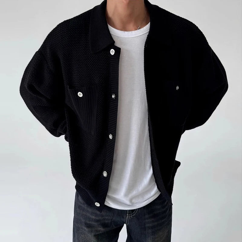 Threebooy  New Japanese Fashion Men Cardigan Jackets Light Luxury Knitted Button-down Long Sleeve Sweater Coat Premium Solid Color Knitwear