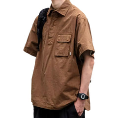 Threebooy  Japanese retro workwear pullover short-sleeved shirt men's summer fashion brand outdoor trend loose casual shirt jacket trend